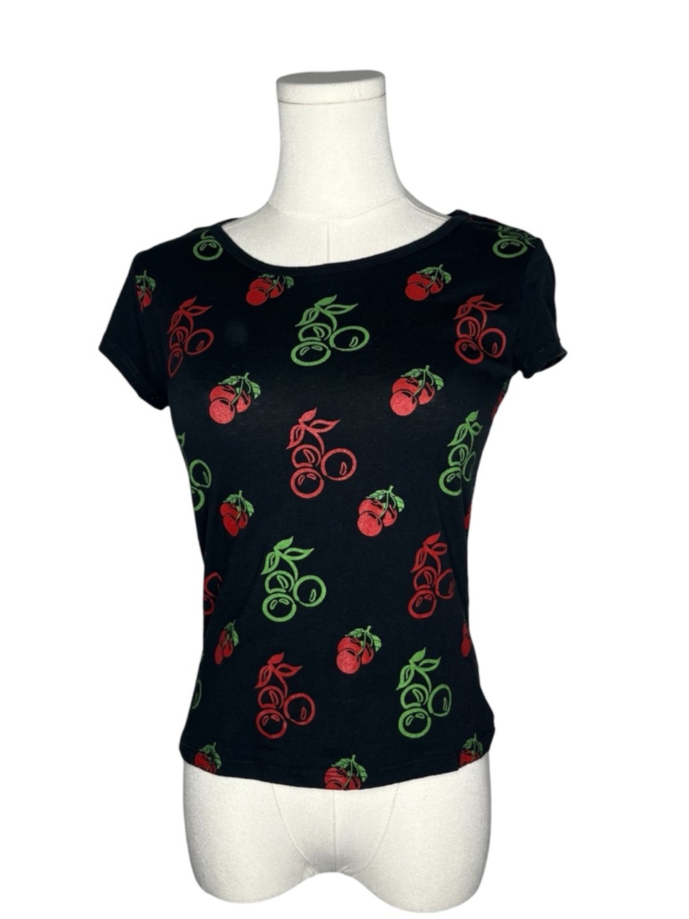 Y2K Vintage Cherry Print Short Sleeve Baby Tee Graphic